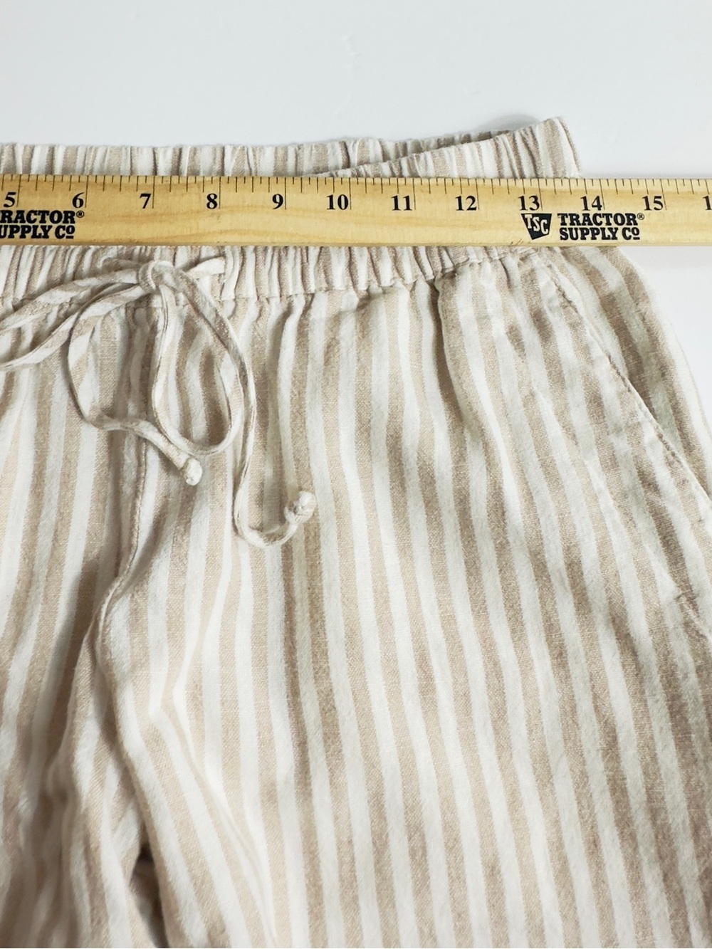 A New Day Cream Tan Striped linen blend Casual lounge pants women’s size Small - Picture 7 of 11